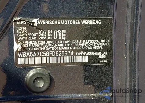 2015 BMW 528I xDrive z USA, uszkodzony, nr VIN WBA5A7C58FD625974